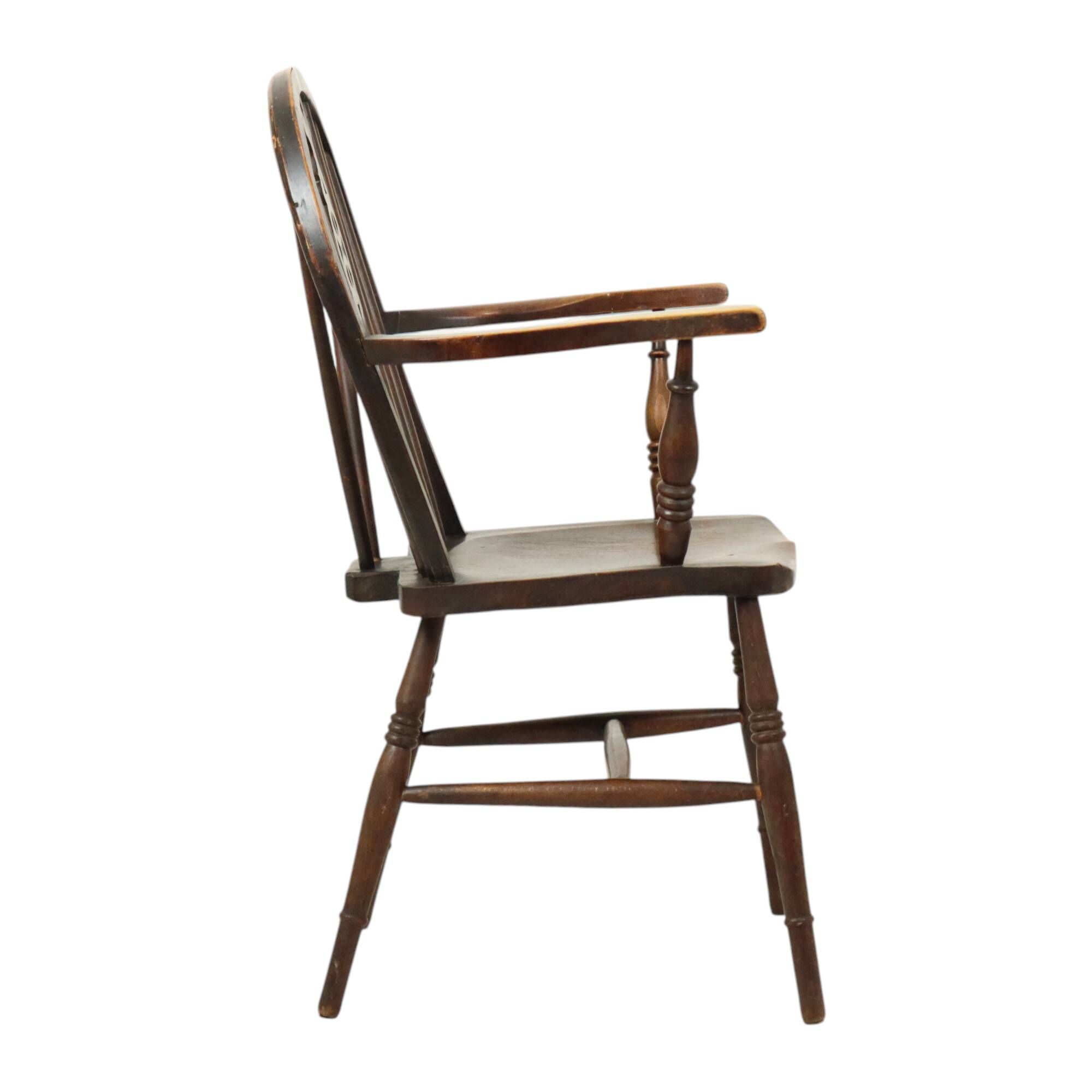 Chaise Windsor ancienne en bois de hêtre et d'orme avec dossier à roulettes, XIXe siècle