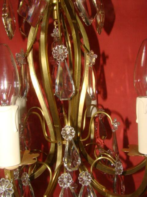 lustre à pampilles type cage à 6 bras de lumière époque début 20 ème