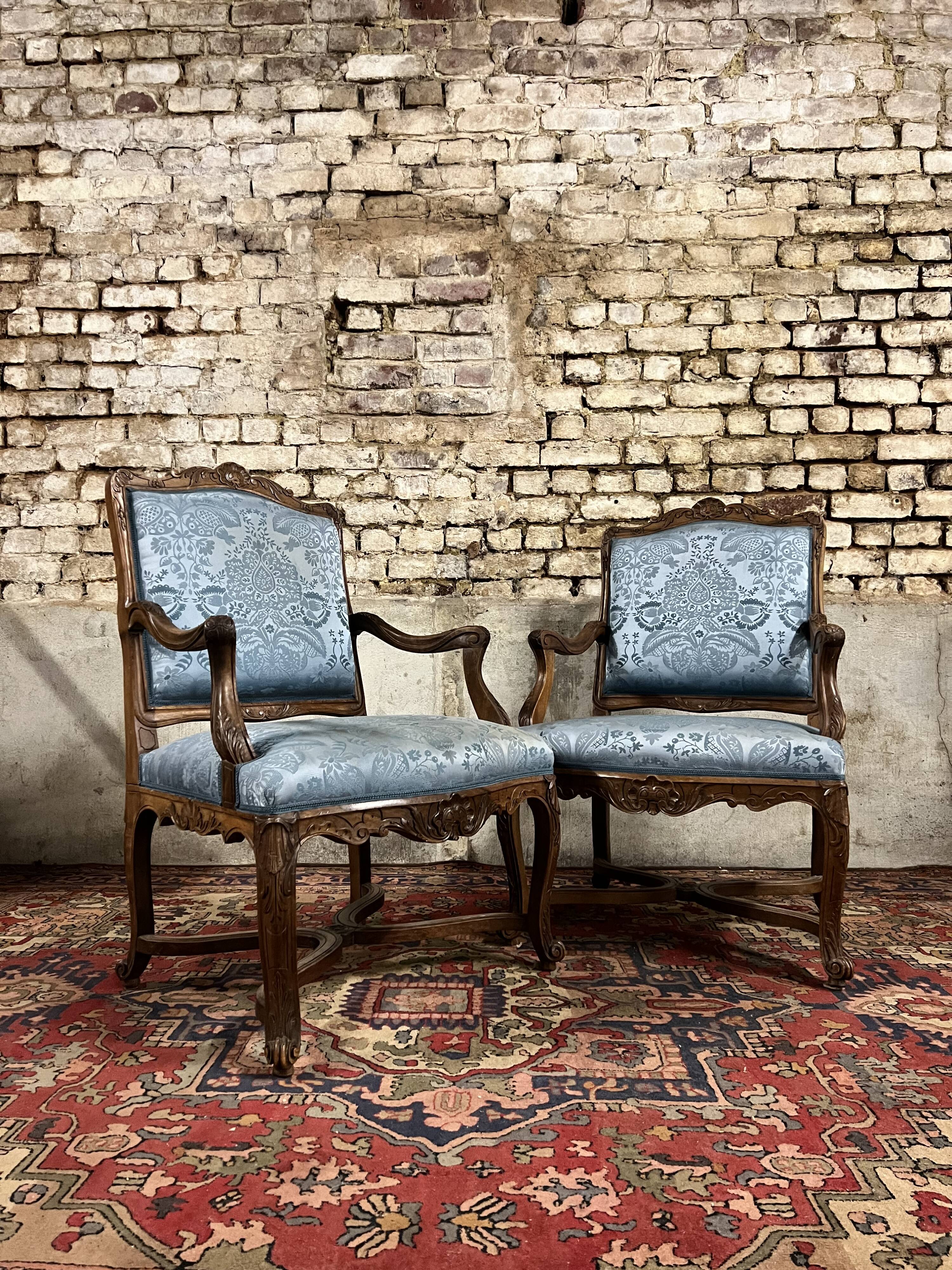 Pair of natural wood armchairs in regency style 19th century
