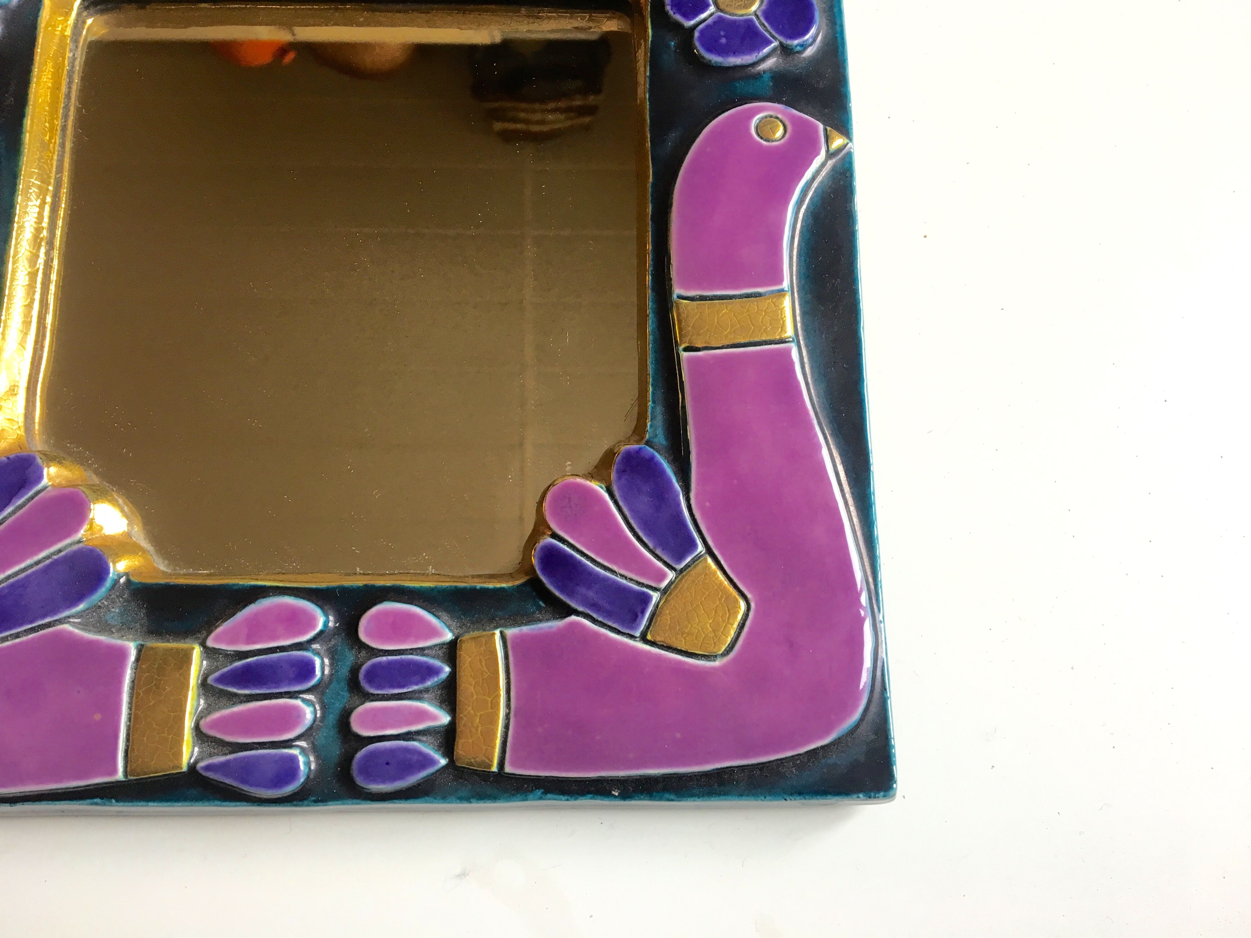 Enamelled ceramic mirror by François Lembo