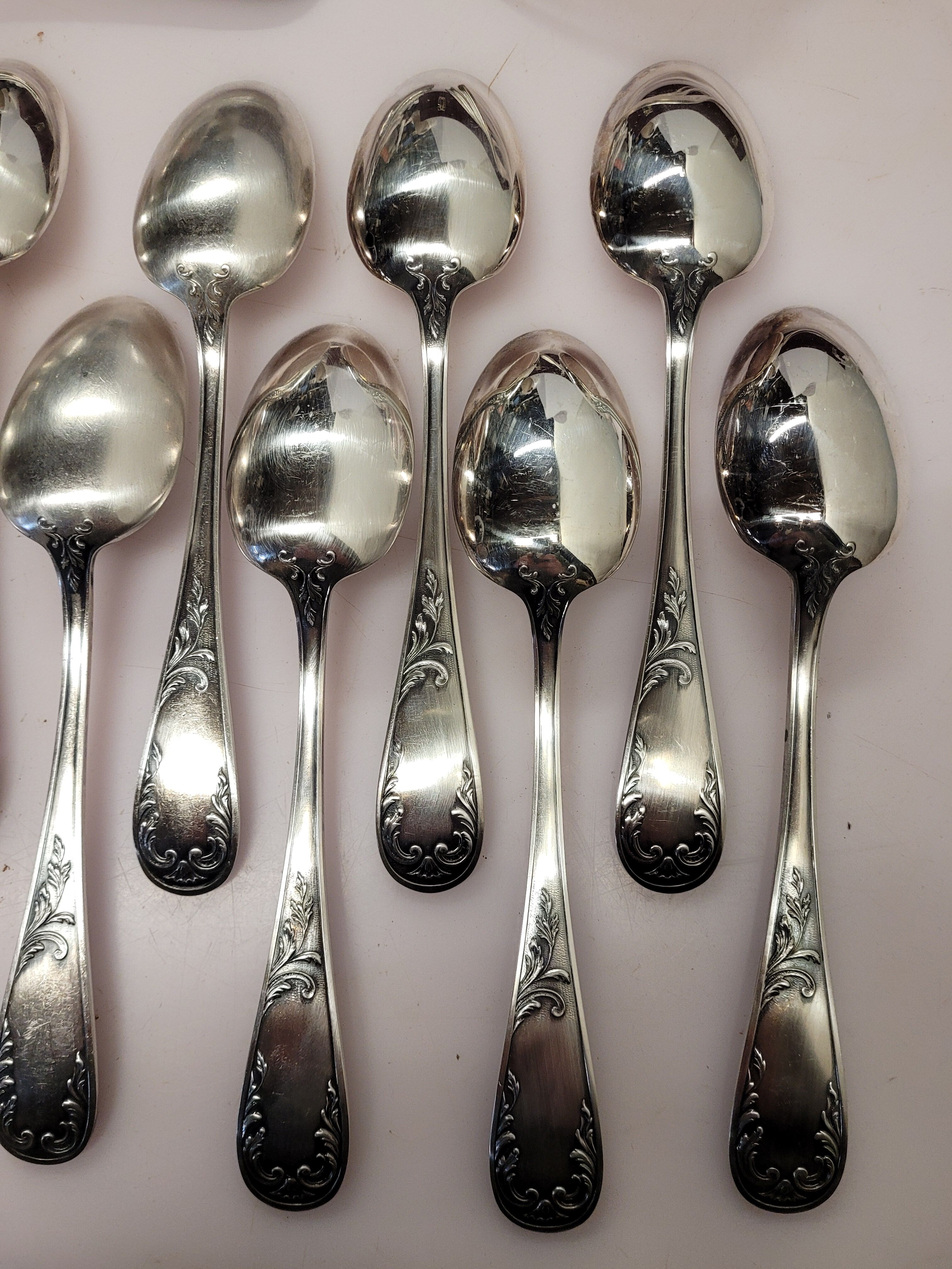 Old silver metal service with box