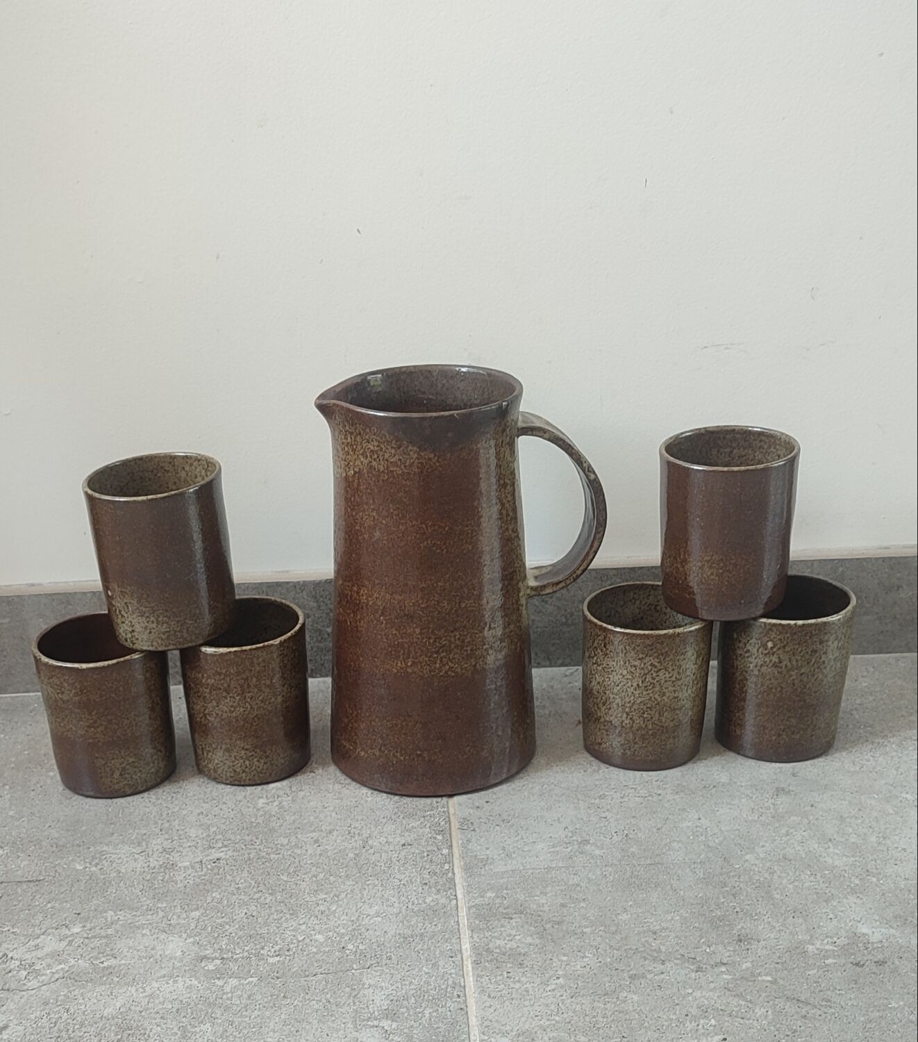 Ceramic workshop service in stoneware signed by karoly balogh.