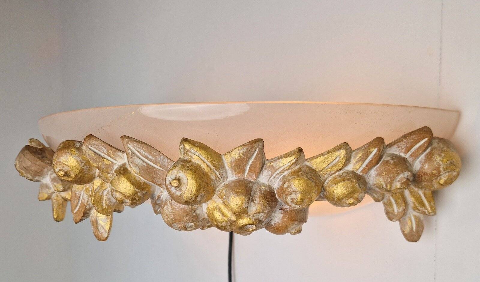 Vintage Bowl Wall Lamps in Goldleaf Murano Glass, Italy, 1970s, Set of 2