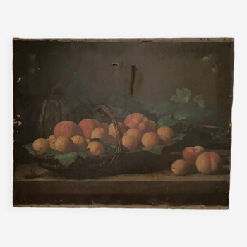 Oil on canvas still life with fruit basket early 20th century