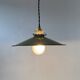 Old conical industrial pendant light in green enamelled sheet metal