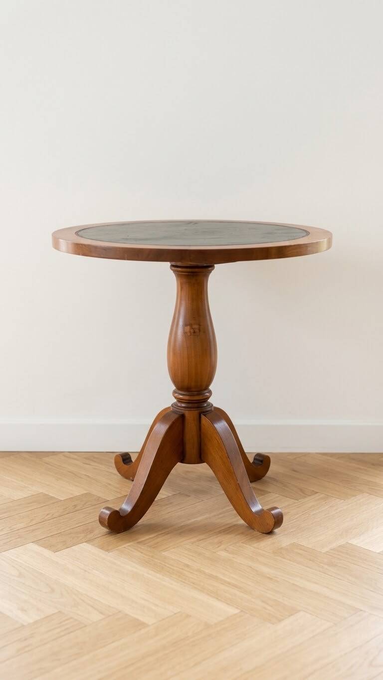 Empire style gueridon in solid wood and green leather.