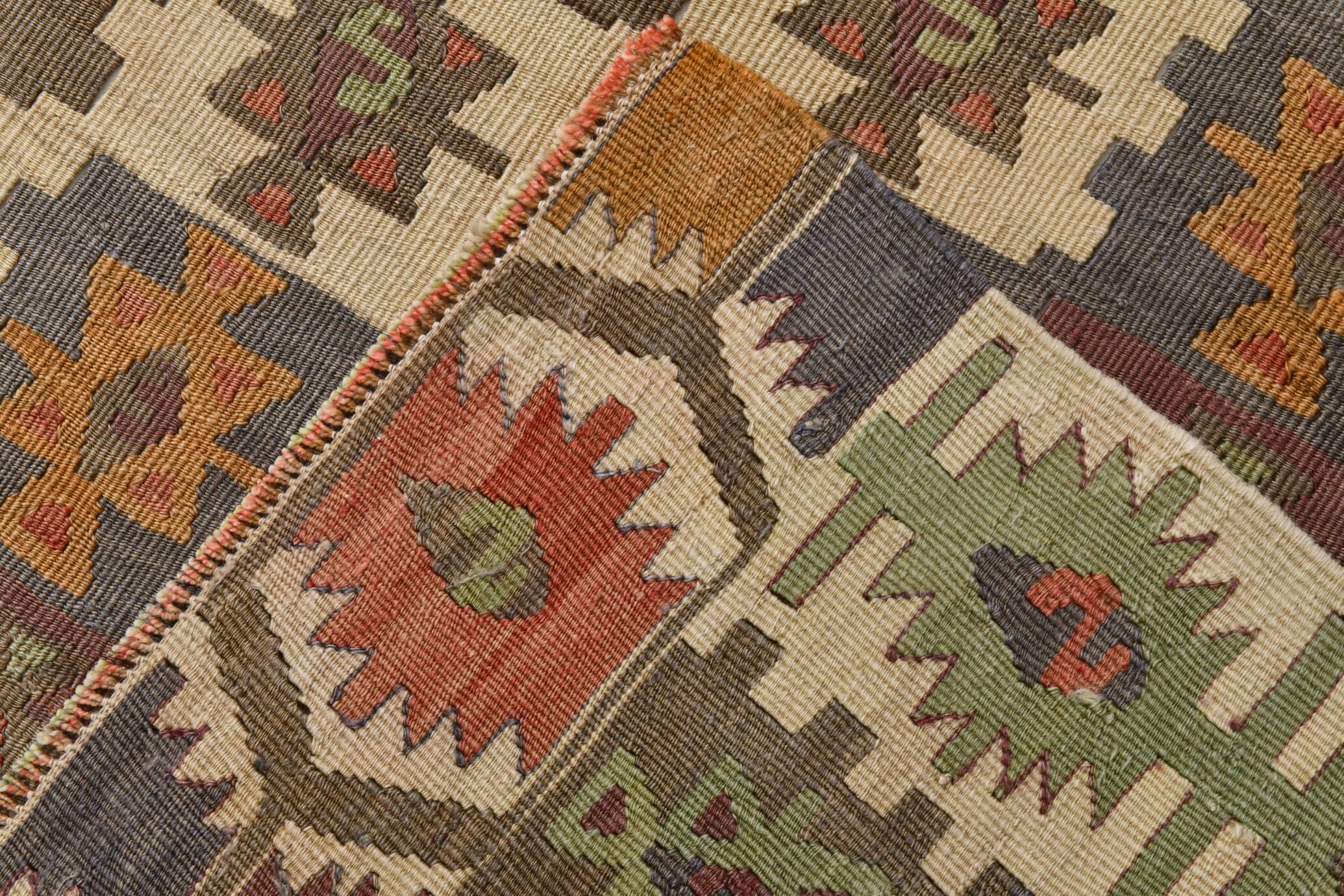 6x13 Rare Size Kilim Rug, Rugged Rug, 180x385Cm Antique Kilim Carpet