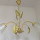 French vintage chandelier with 3 lights in leaf green metal and glass shades 5516