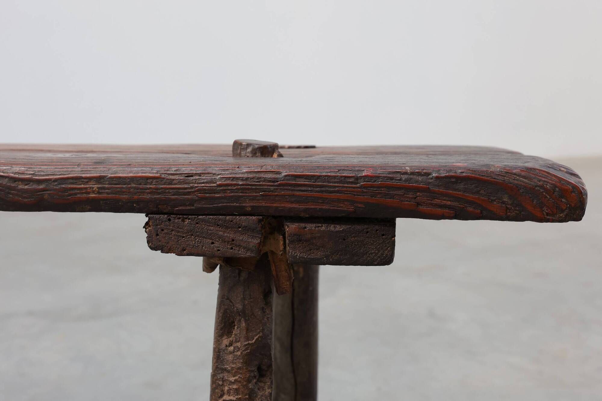 French Primitive Wooden Bench with Splayed Legs, 19th Century