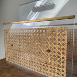 Magazine rack in plexiglass, brass and cane, 1970