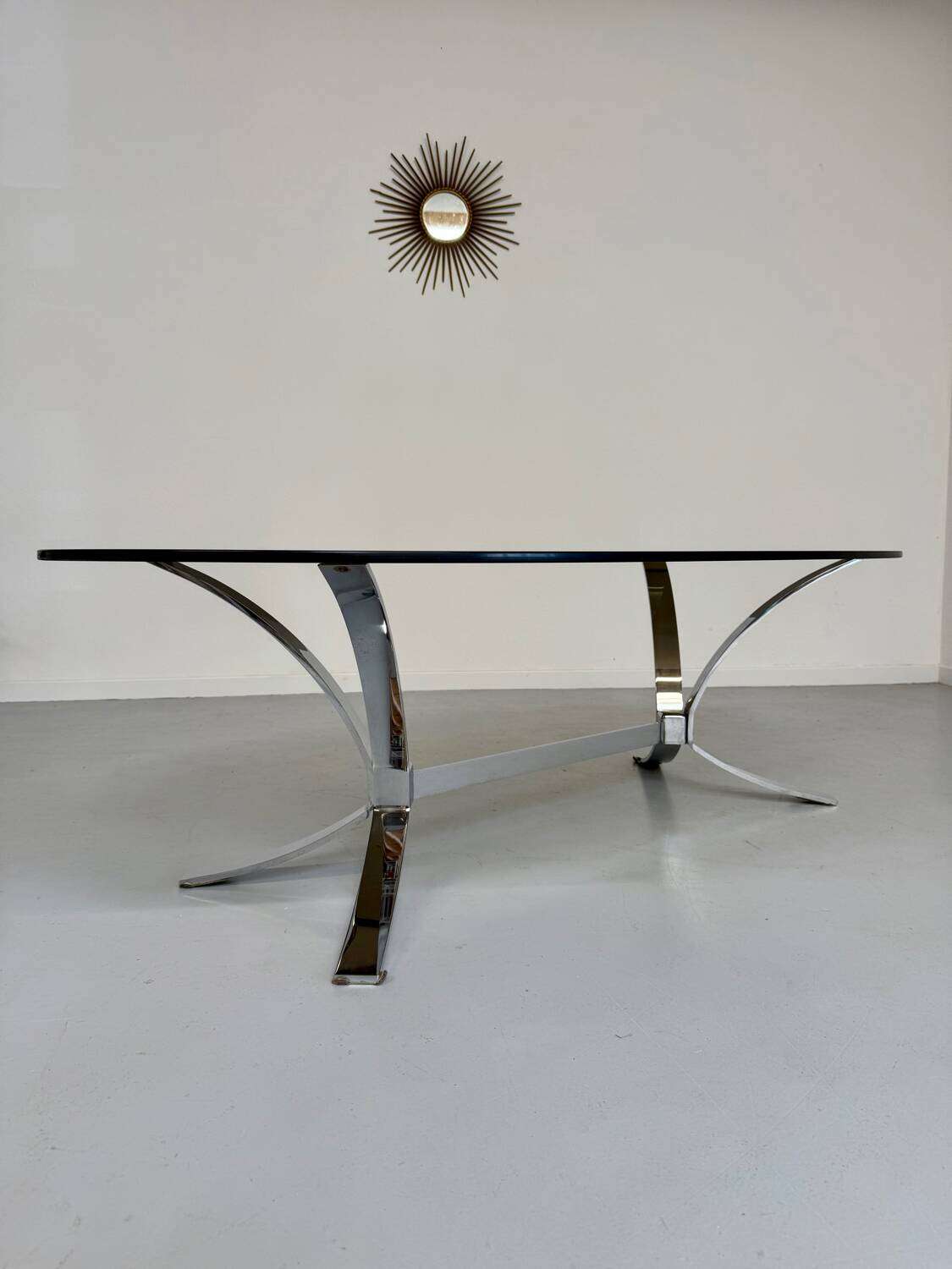 Old metal coffee table with smoked glass, Italian design, 70s vintage