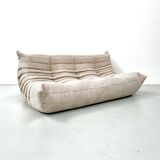 French Togo 3-seater sofa in beige corduroy attributed to Michel Ducaroy for Ligne Roset, 1970s