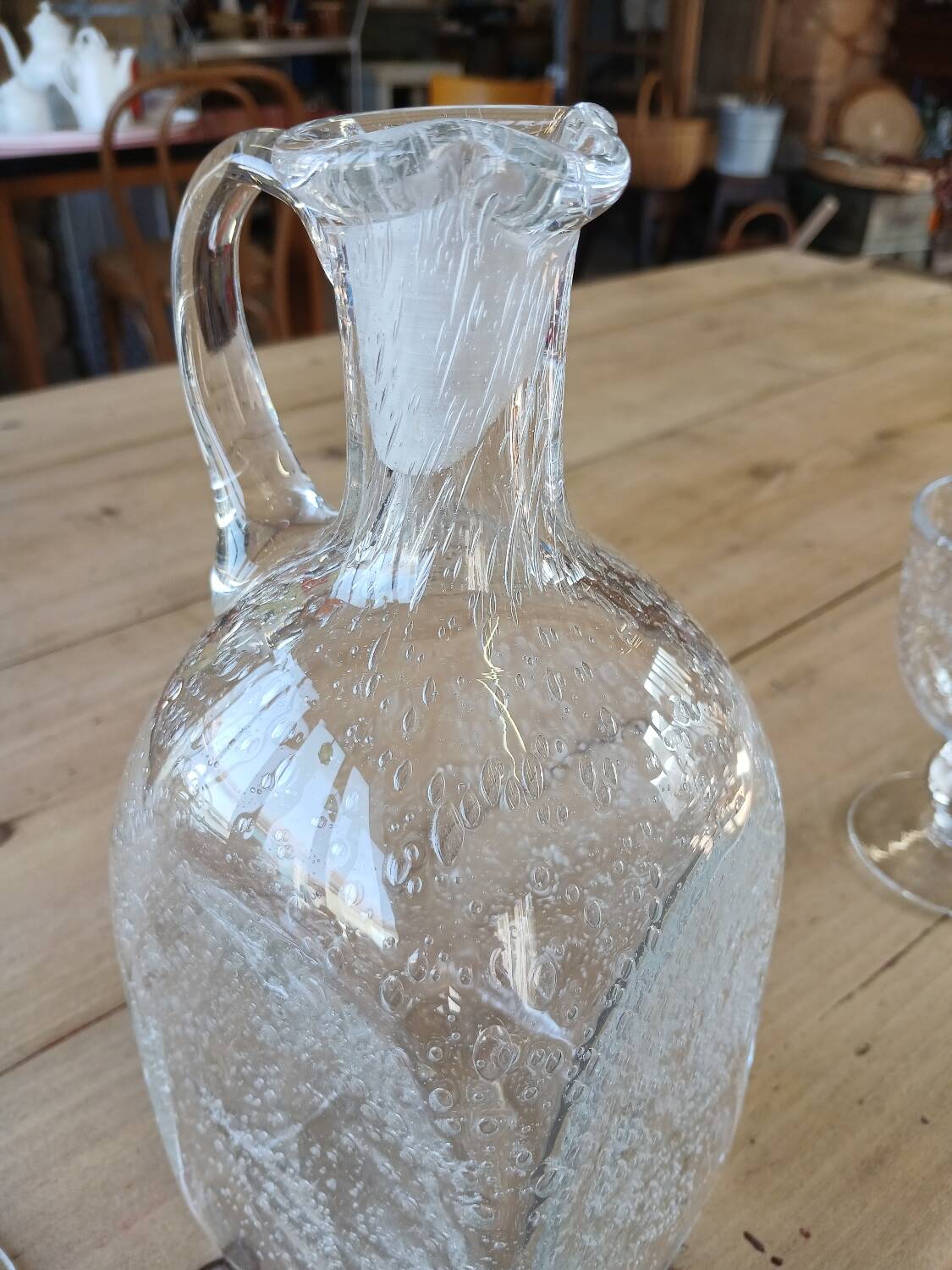 Antique blown amber bubble glass jar