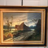 Oil Painting Canvas DEMAREST House Path Forest Landscape River