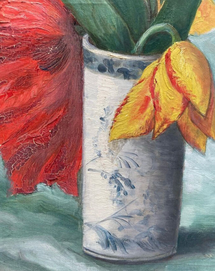 Oil on canvas "tulips" gilded frame