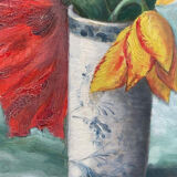 Oil on canvas "tulips" gilded frame