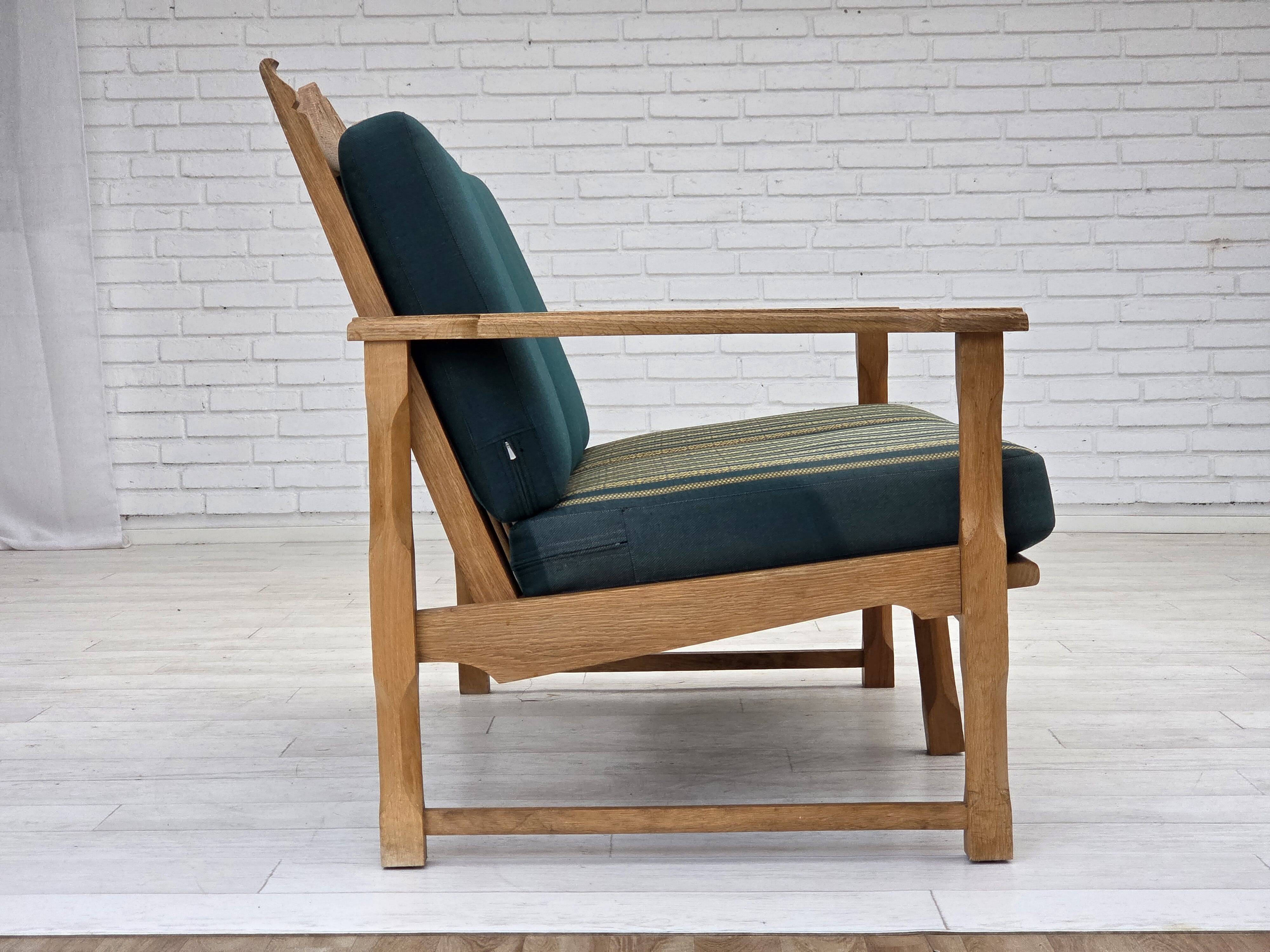 1970s, Scandinavian 2-seater sofa, furniture wool, solid oak wood.