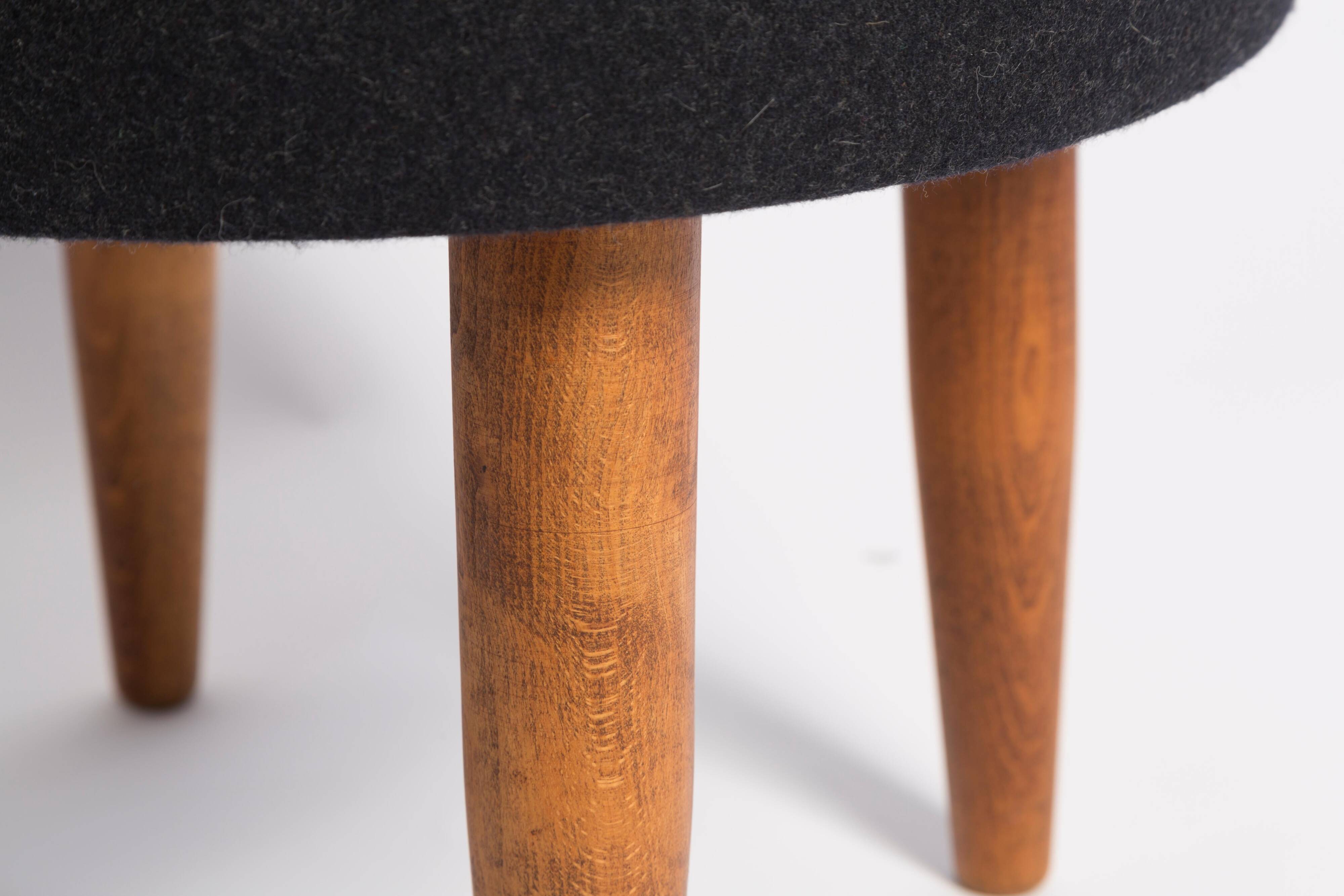 Vintage black wool stool from the mid-century, Denmark, 1960.