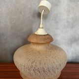 Antique Beige Frosted Glass Pendant Light 70s Art Deco Vintage
