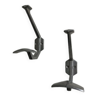 Pair of cast aluminum coat hooks - Model D