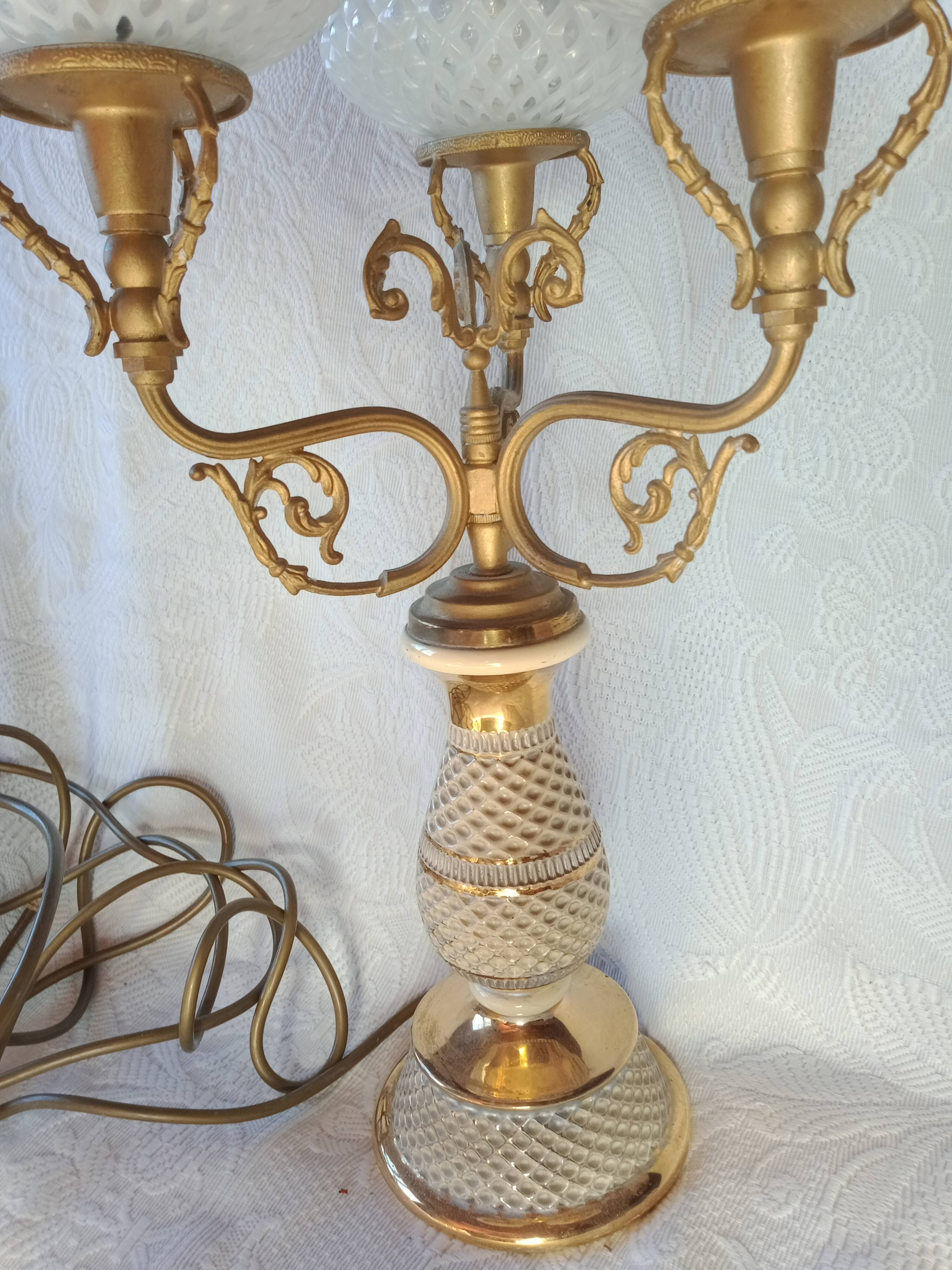 Florentine - baroque lamp ceramic brass metal topped with 3 glass tulips