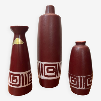Ensemble de trois vases Strehla, Allemagne, années 1960