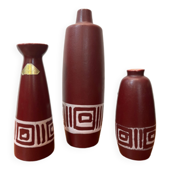 Set of Three Strehla Vases, Germany, 1960s