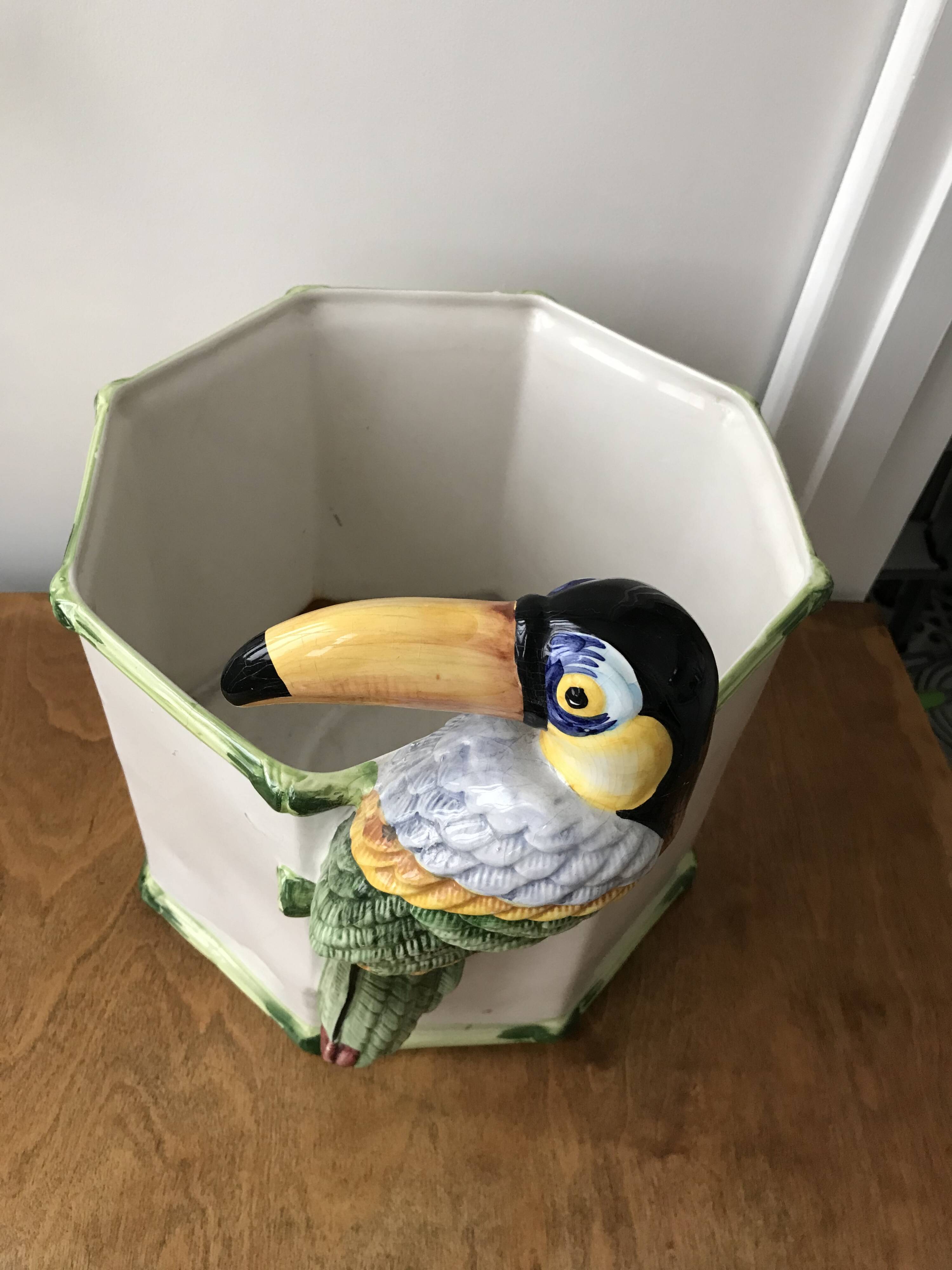 Vintage slip planter with Toucan decoration