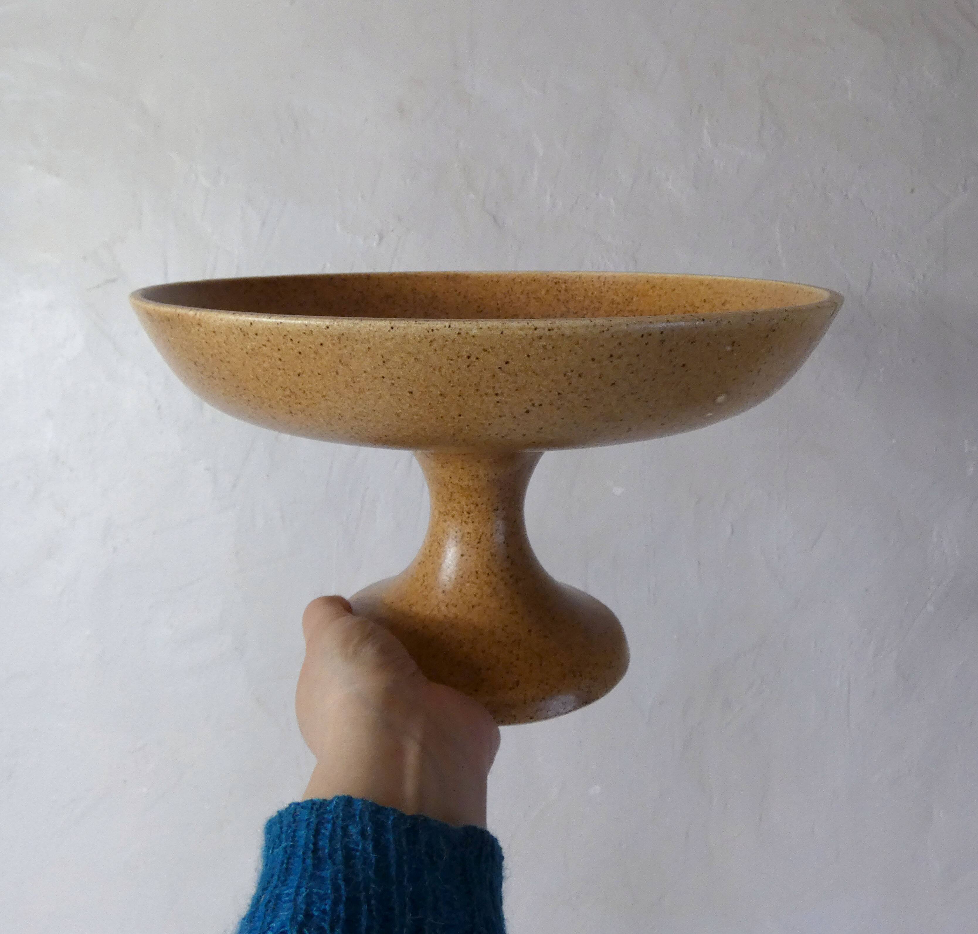 old large stoneware compotier plate on vintage foot