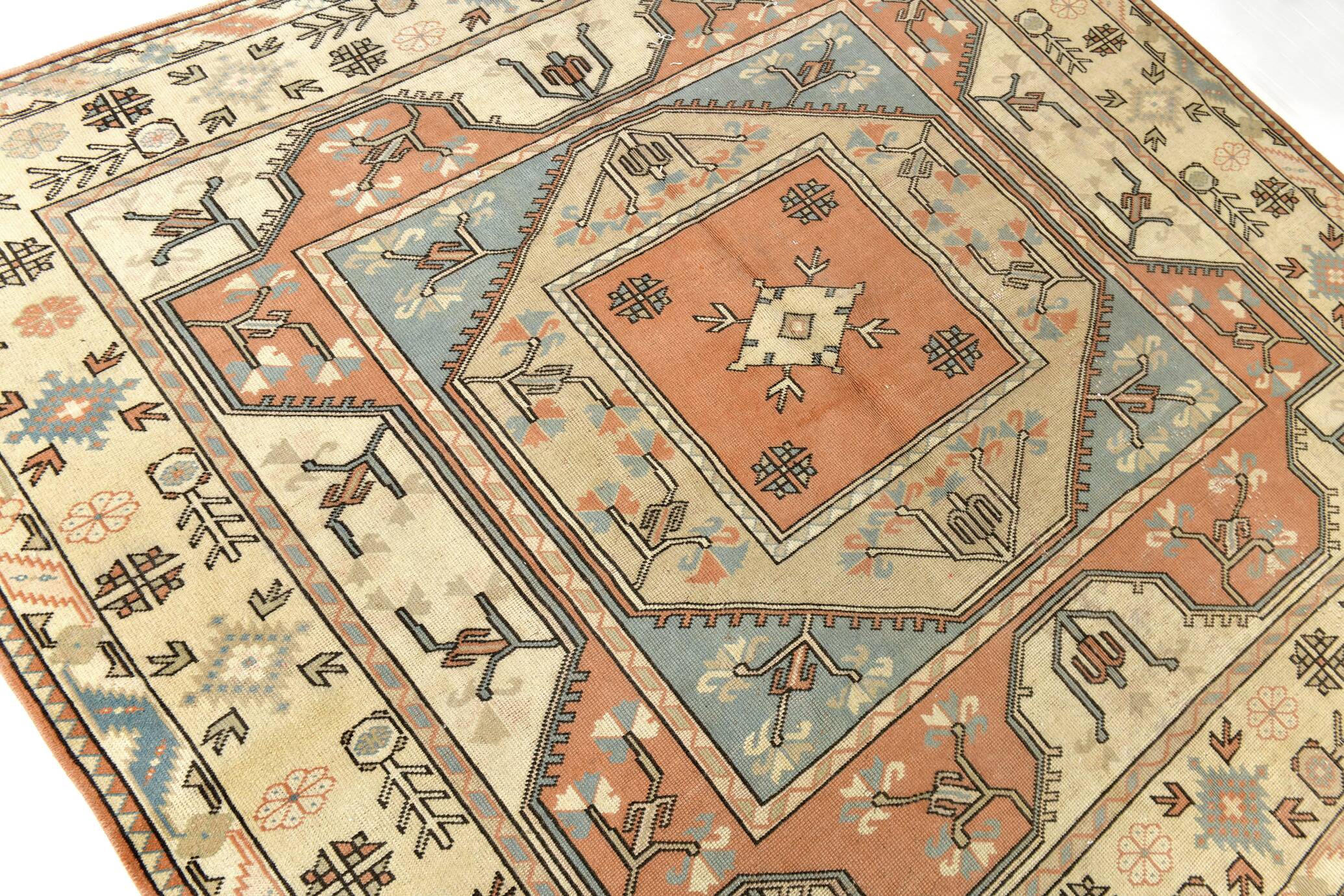 Salmon & Cream Square Persian Rug, 194x212Cm