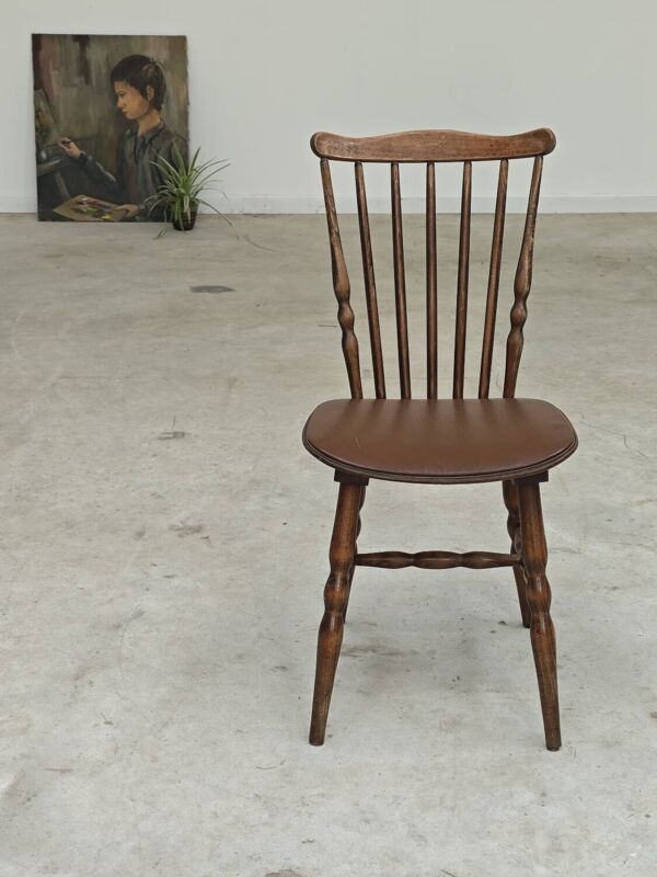 Chaise bistrot Baumann Tacoma Bois et skaï marron 1960