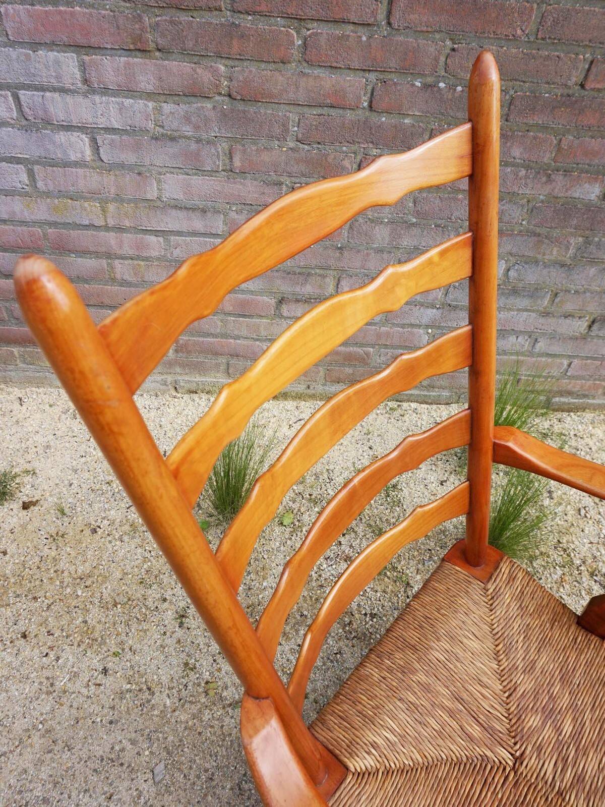 Fauteuil à dossier haut en osier des années 50 néerlandais par De Ster Gelderland