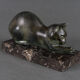 Art deco cat in regule by m. font green patina 1930 marble base