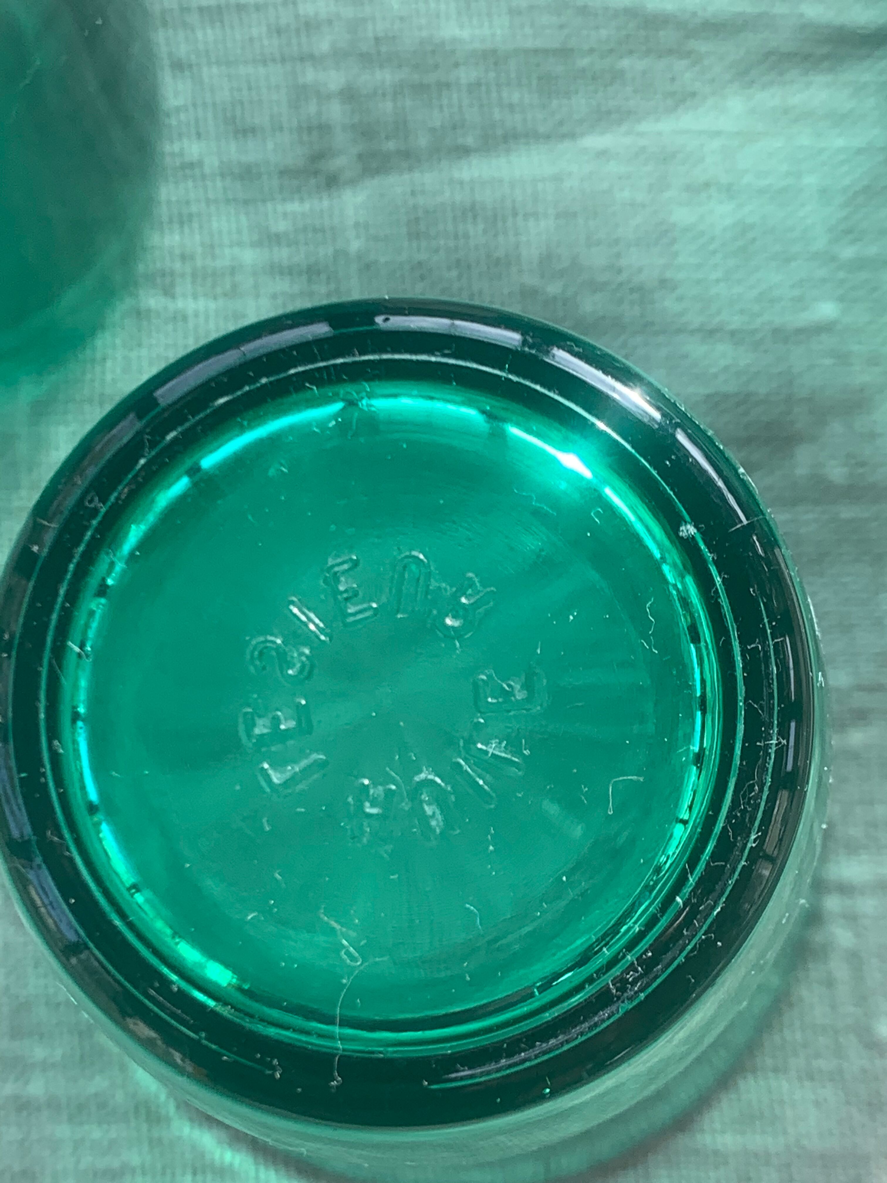 7 water glasses in green glass advertising vintage Lesieur oil