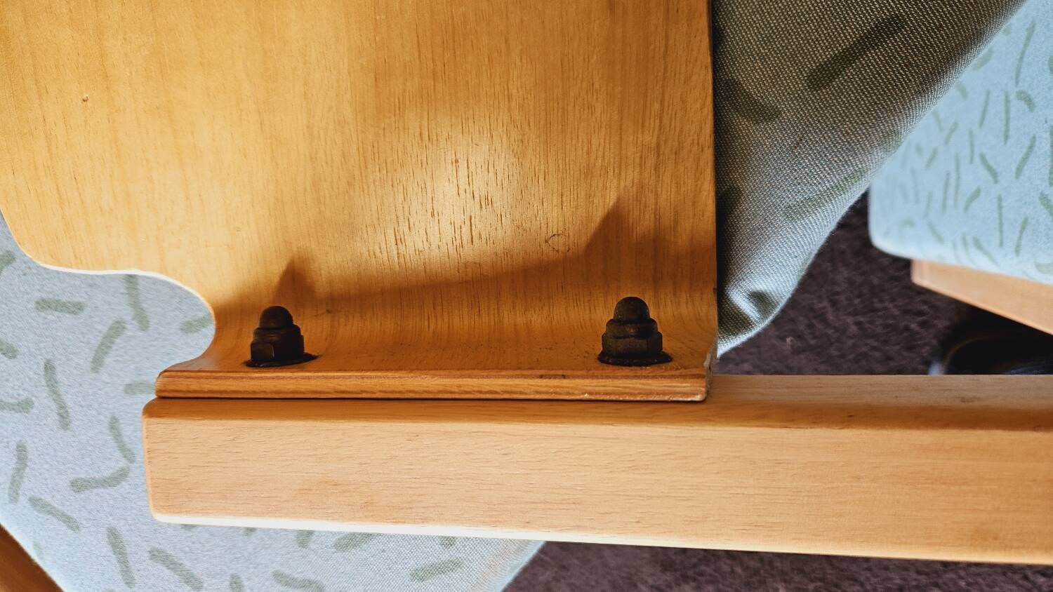 Set of 4 wooden and fabric chairs, 70s