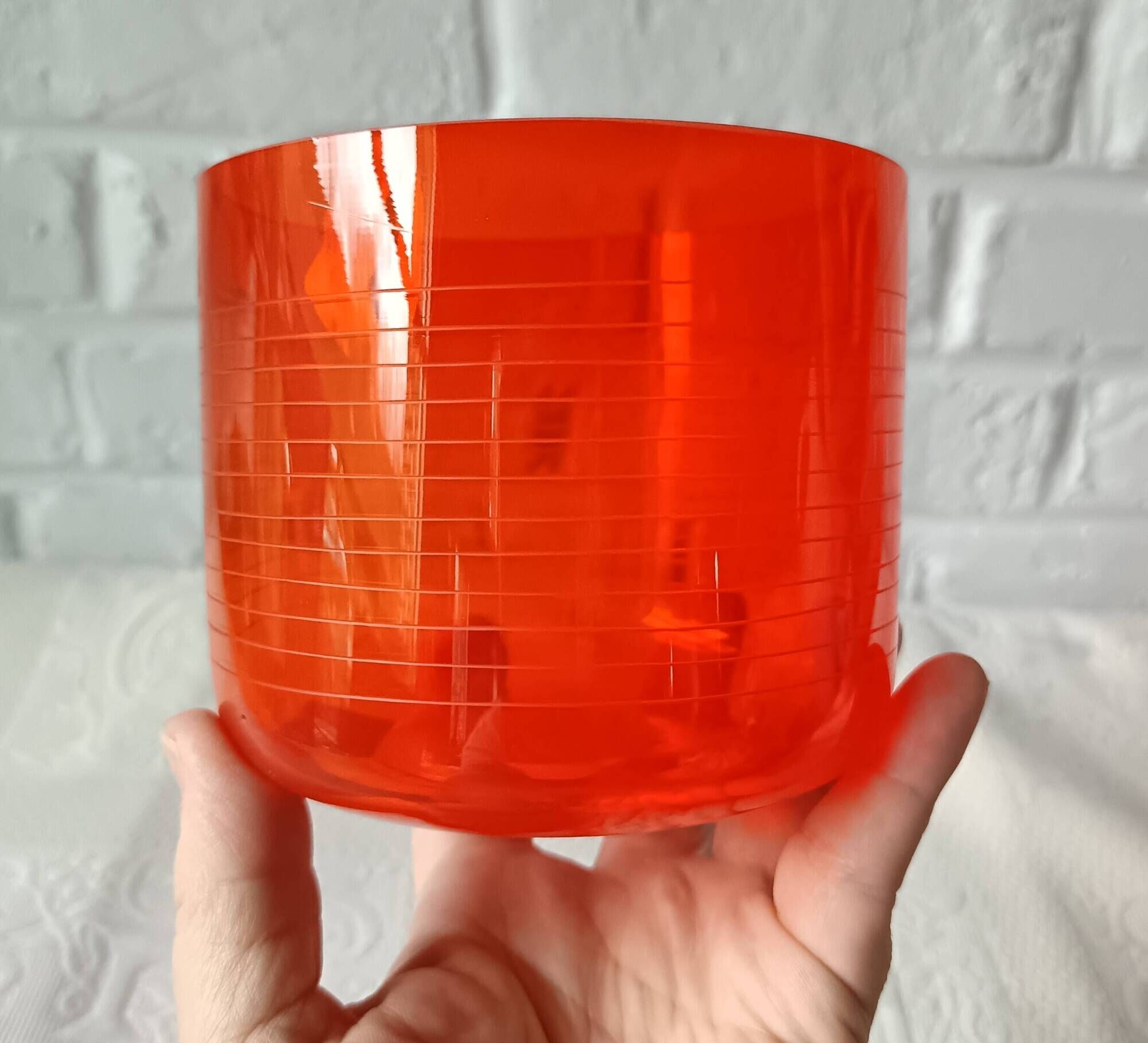 2 large vintage orange glass tealight holders, France, Mikasa mouth-blown