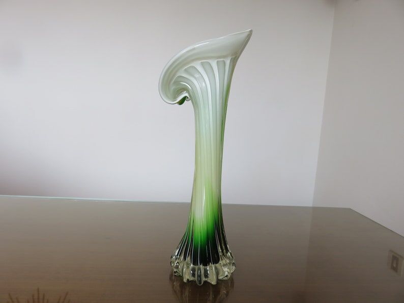 Vase soliflore arum in Murano glass yellow and green 60s 70s