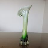 Vase soliflore arum en verre de Murano jaune et vert années 60 70