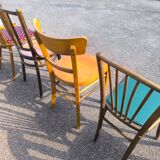 Set of 6 mismatched vintage wooden bistro chairs