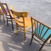 Set of 6 mismatched vintage wooden bistro chairs