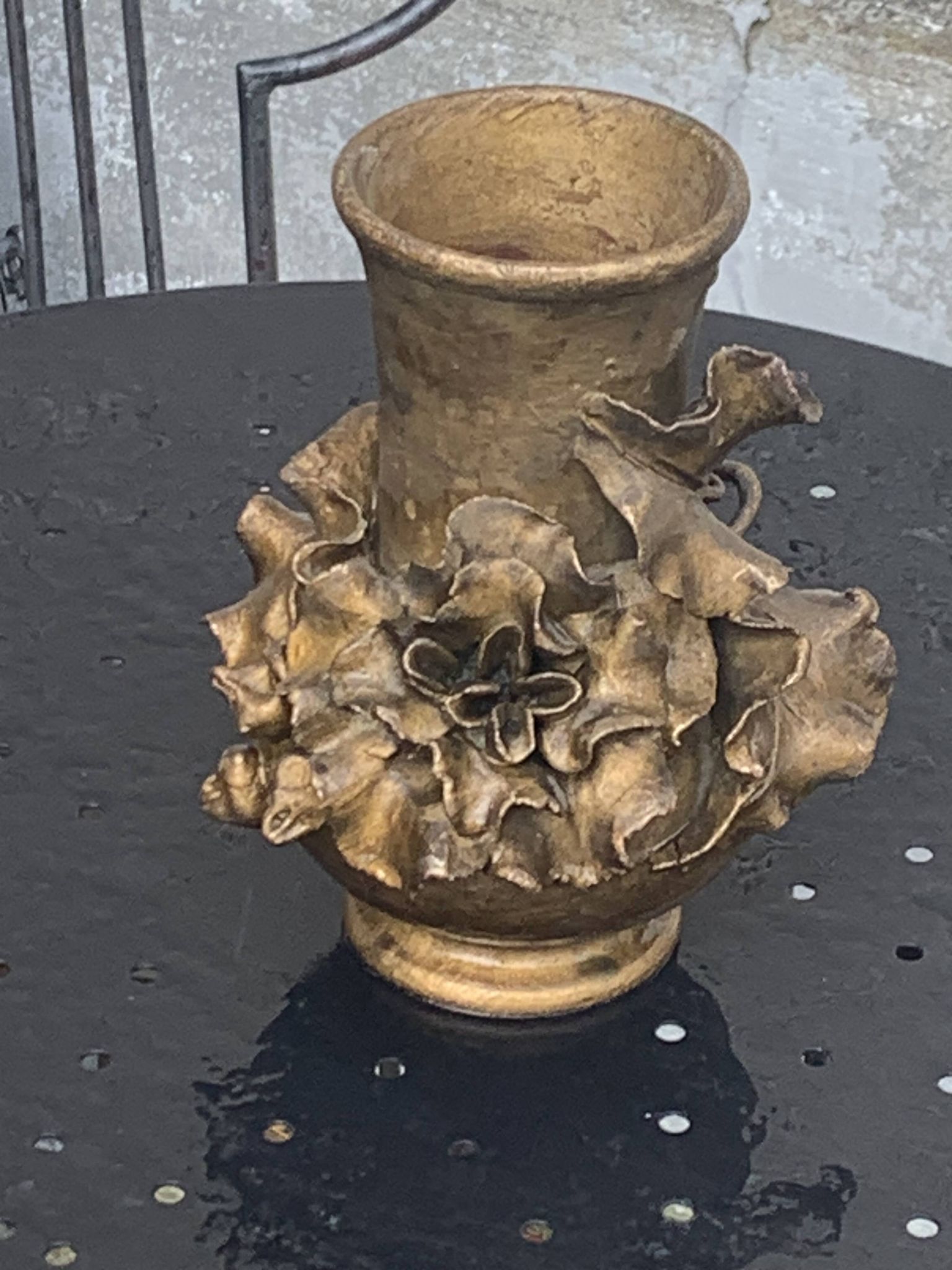 Pair of slip vases, ceramic with golden patina, signed Édouard Gilles.