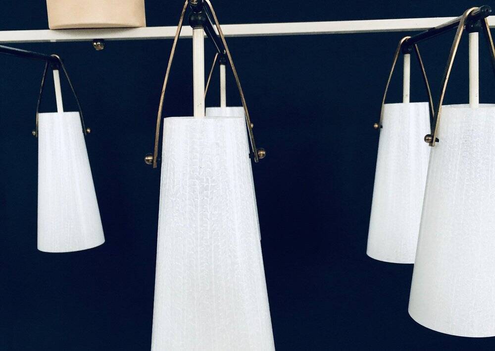 Italian glass and brass chandelier, Italy, 1950s