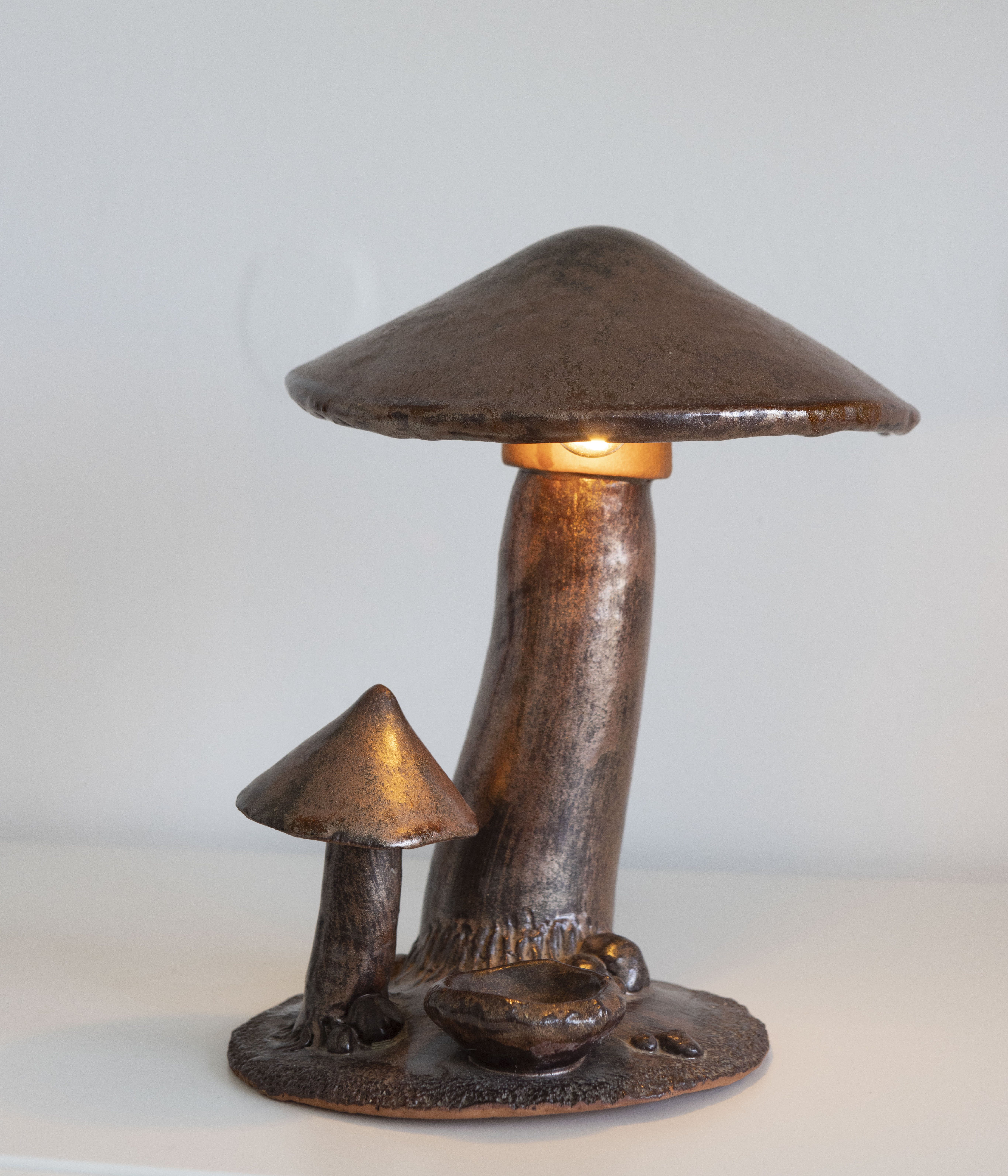Lampe céramique champignons années 70