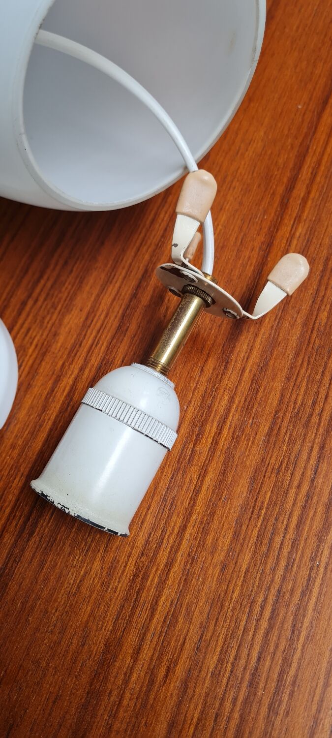 Oval pendant light in white opaline 1960