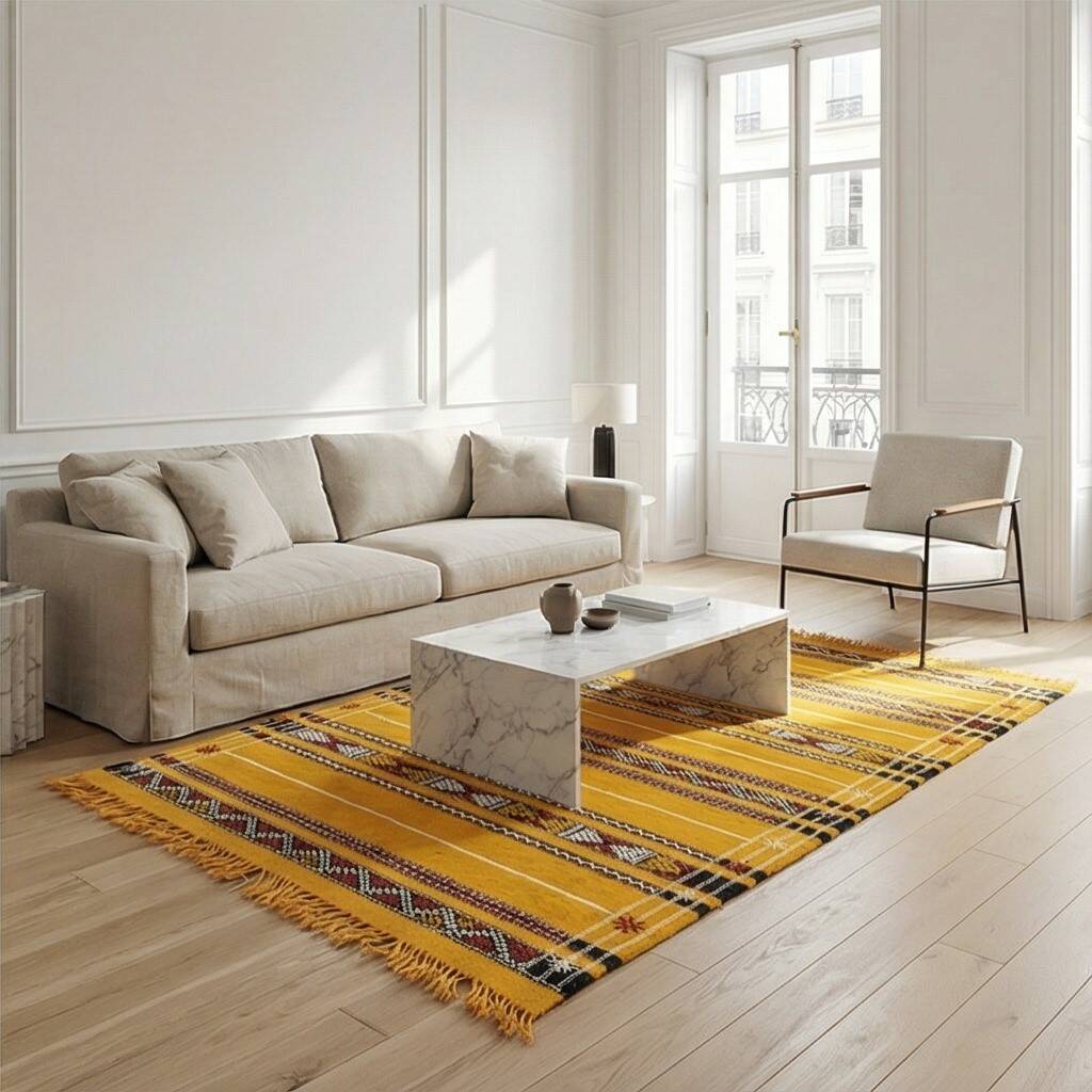 Tapis berbère jaune ethnique