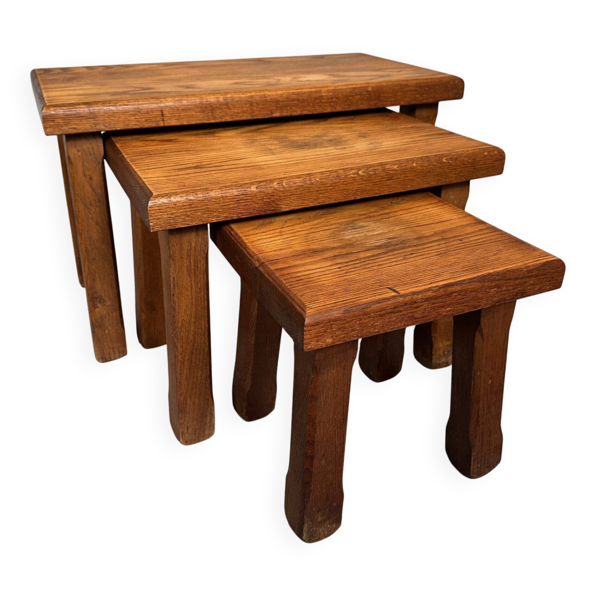 3x brutalist nesting tables – oak