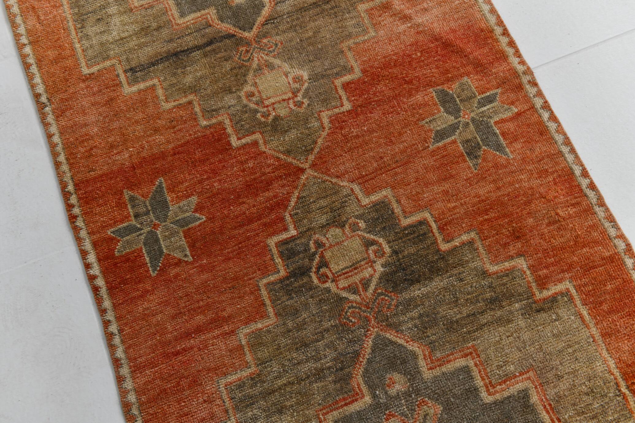 3x12 shades of brunt orange oushak runner rug