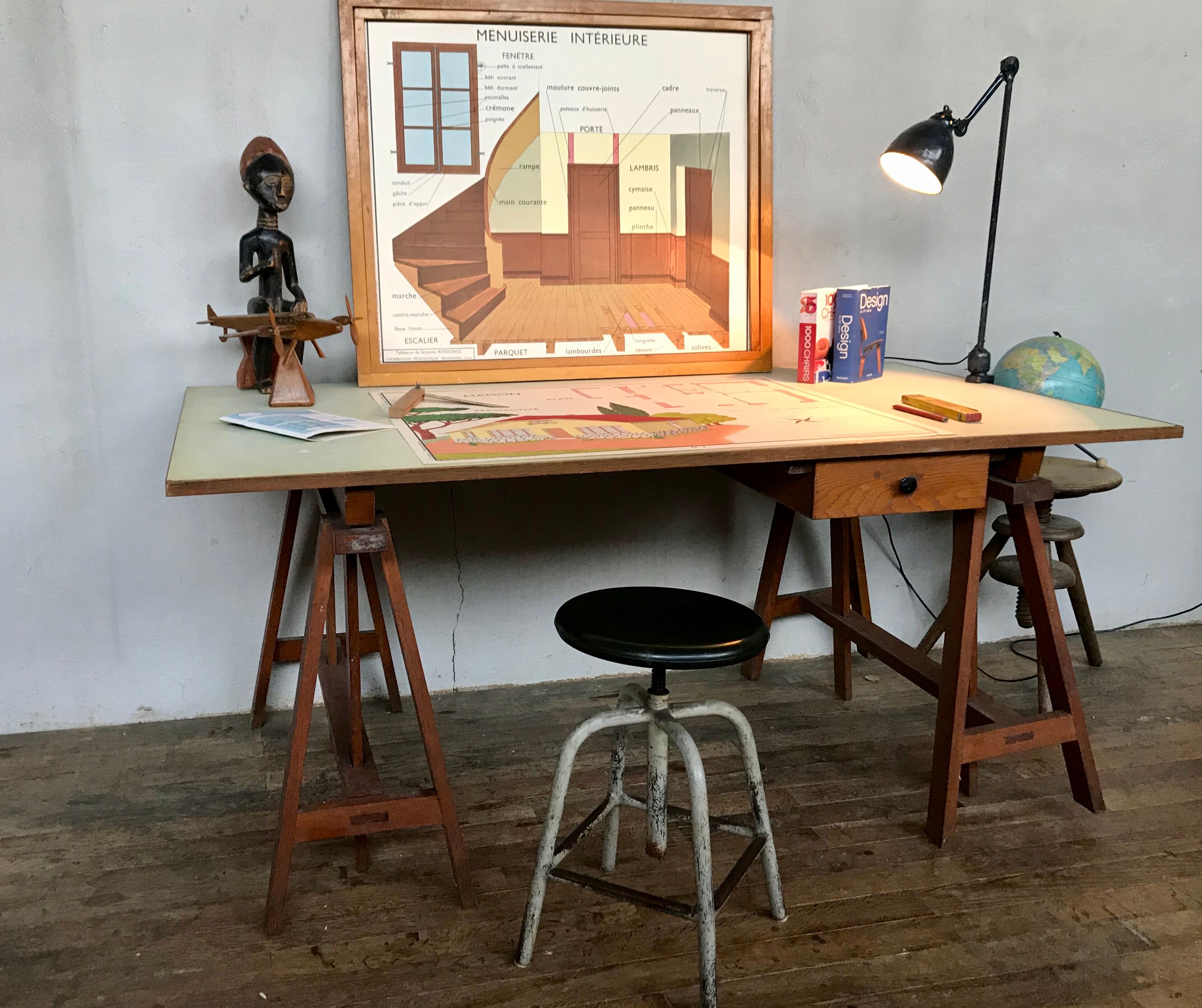 Bureau d'architecte table de travail console moderniste vintage Selency