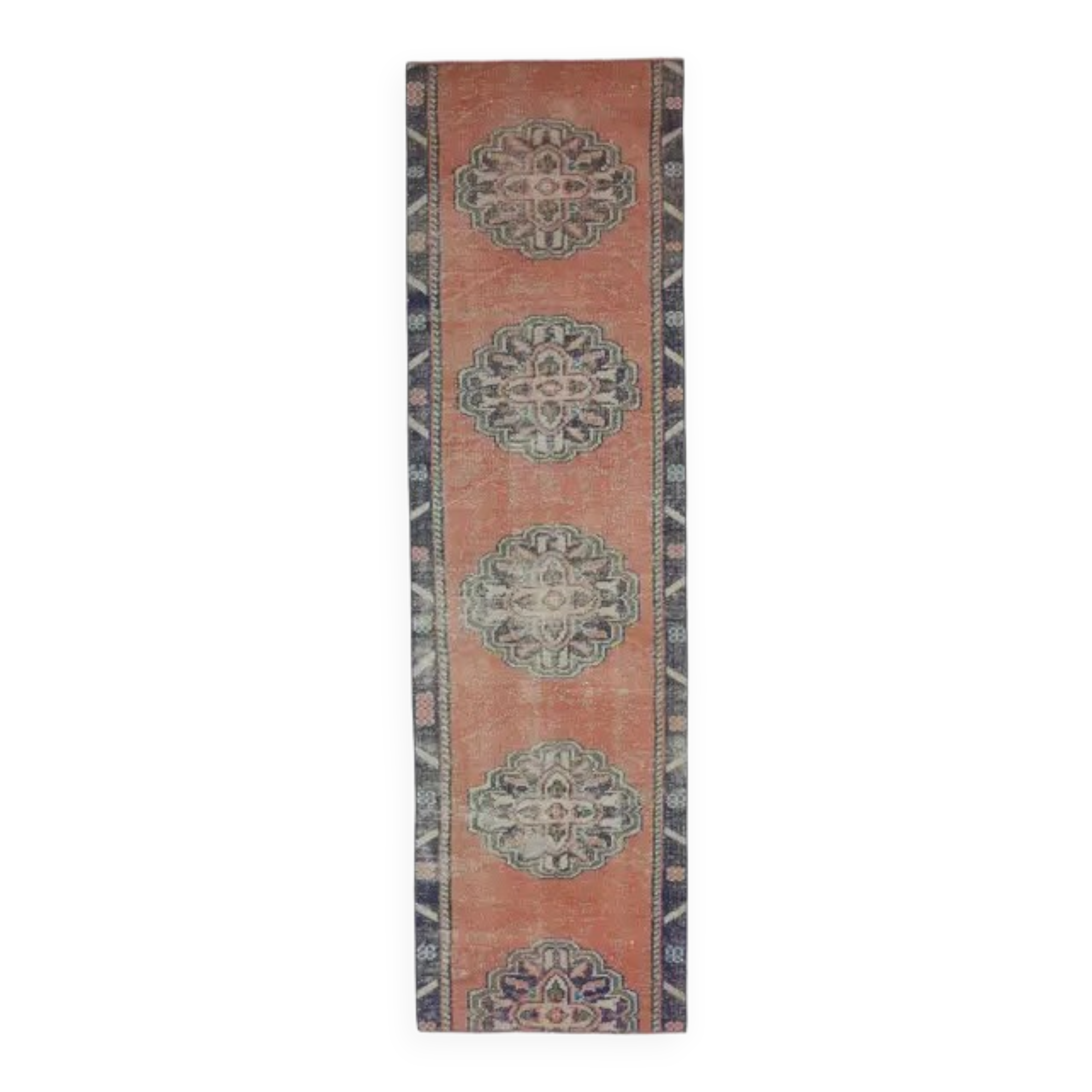 Vintage Turkish Oushak handmade cotton orange wool runner 73x273