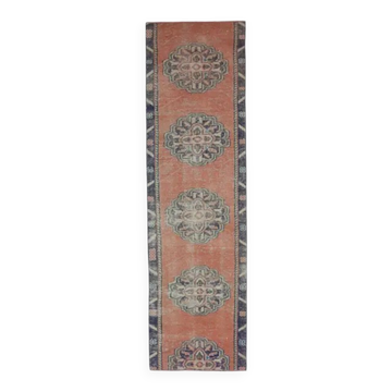 Vintage Turkish Oushak handmade cotton orange wool runner 73x273
